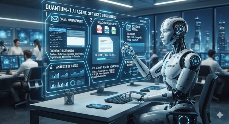 AI-powered robot assistant in a futuristic city